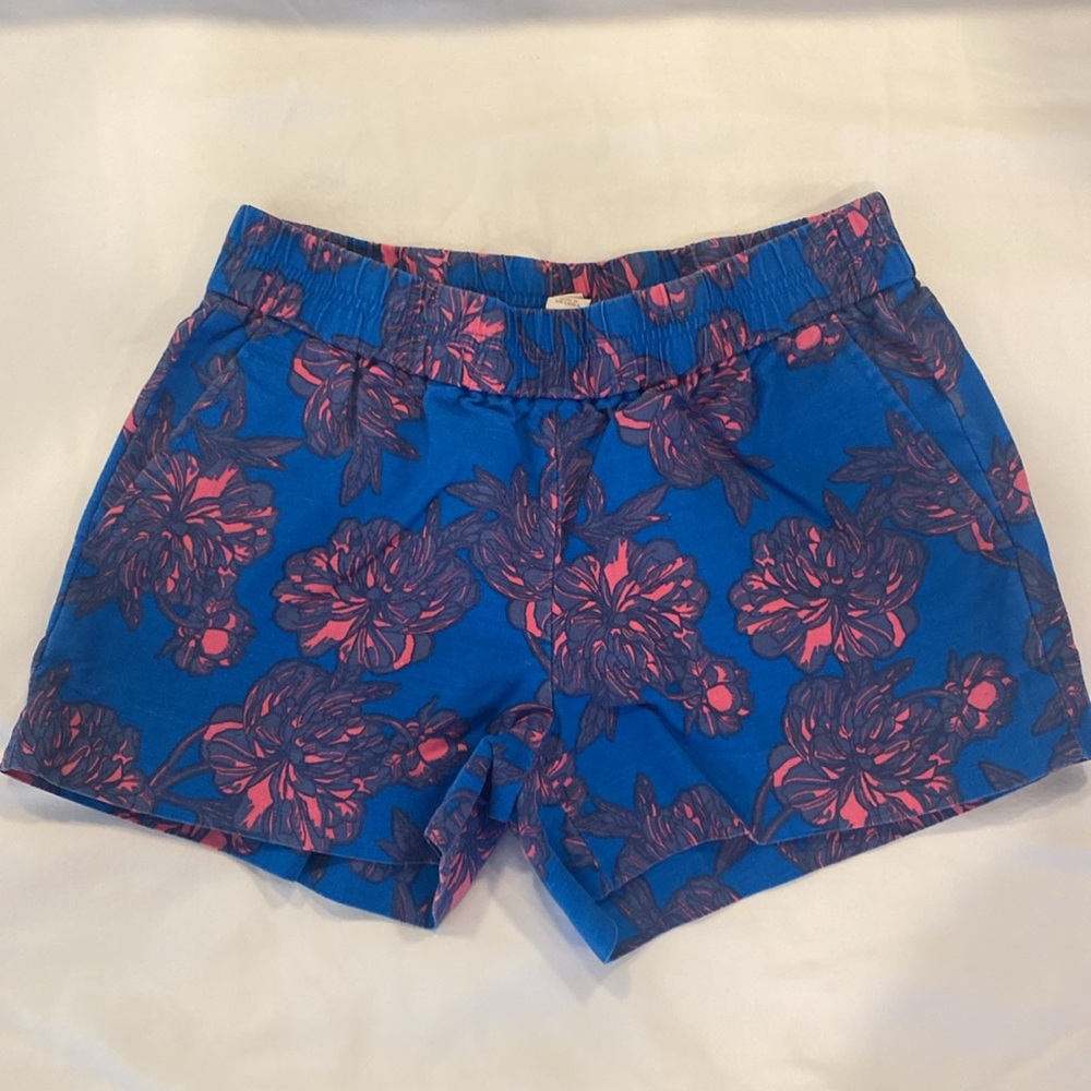 J. Crew Blue and Pink Bermuda Shorts Vibrant Floral Design Size 00
